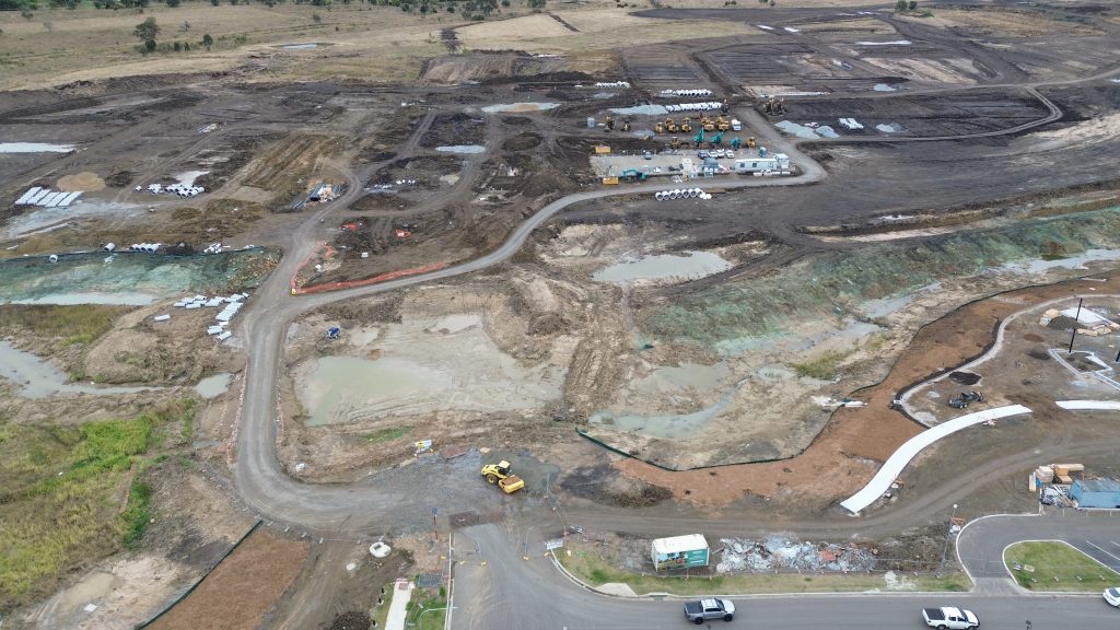 Construction progress of Dawn, Walloon, a master planned community near Ipswich, SEQ.